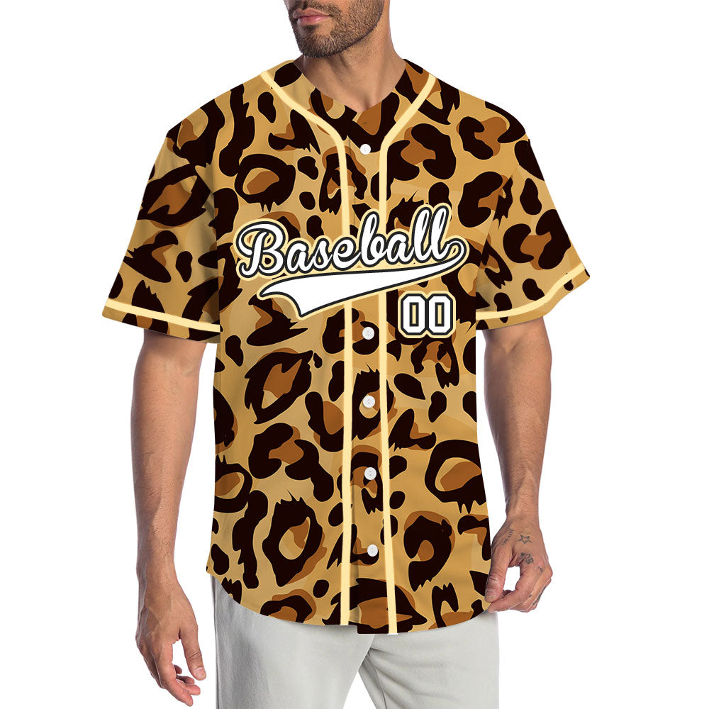 Custom Leopard Yellow Edge Baseball Jersey