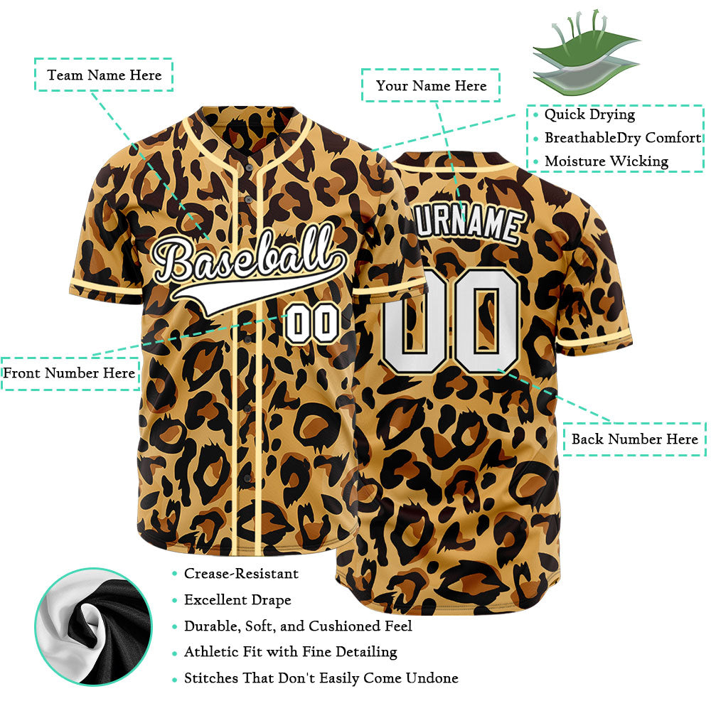 Custom Leopard Yellow Edge Baseball Jersey