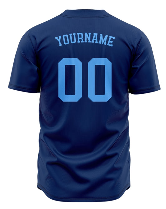 Custom Light Blue And Dark Blue Baseball Jersey