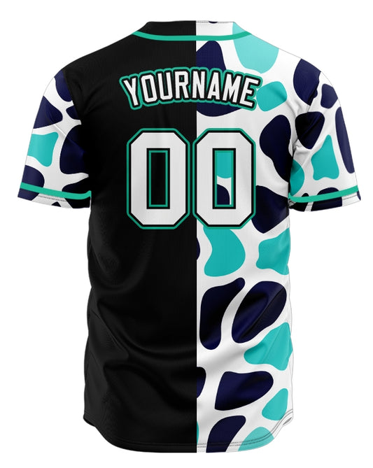 Custom Light Blue Leopard Half Black Baseball Jersey