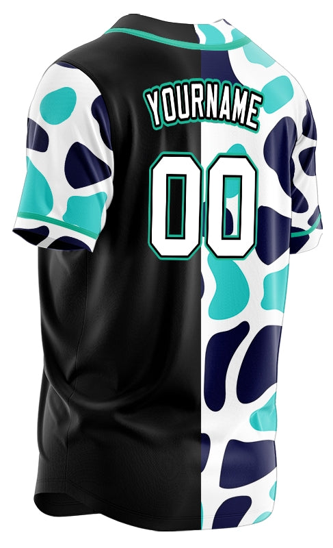 Custom Light Blue Leopard Half Black Baseball Jersey