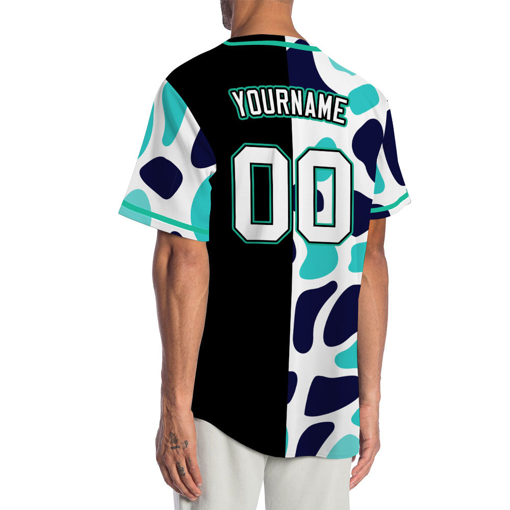 Custom Light Blue Leopard Half Black Baseball Jersey