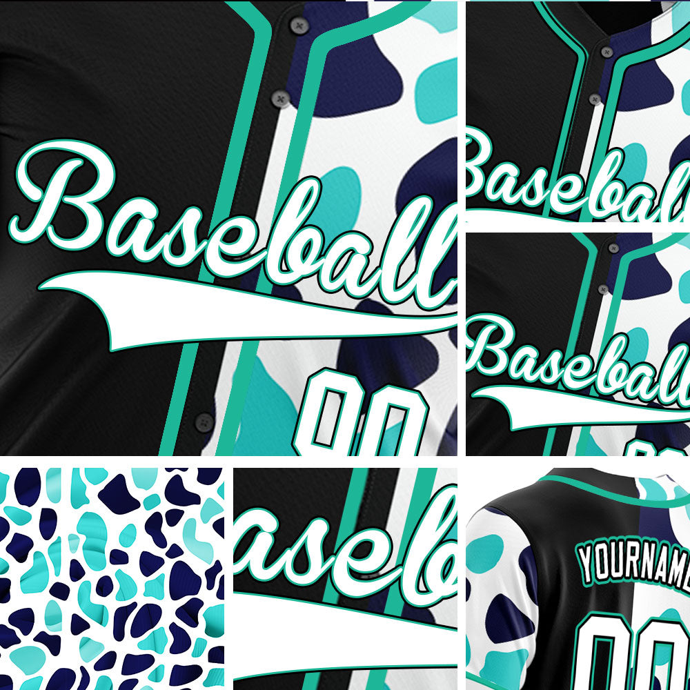 Custom Light Blue Leopard Half Black Baseball Jersey