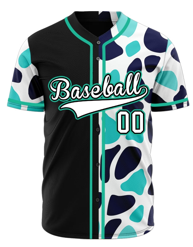 Custom Light Blue Leopard Half Black Baseball Jersey