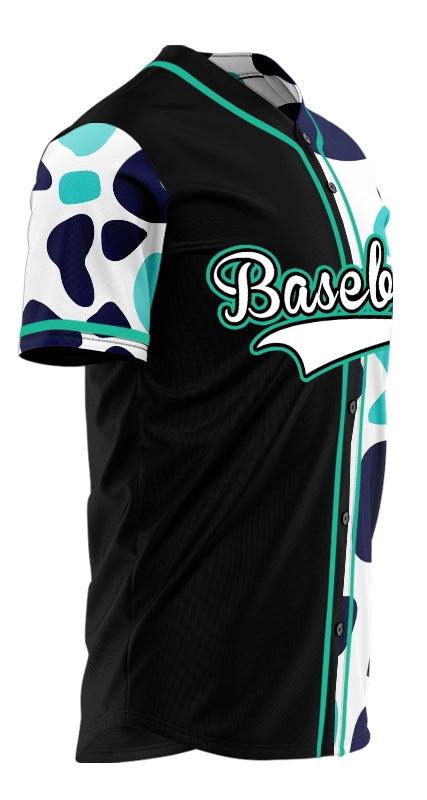 Custom Light Blue Leopard Half Black Baseball Jersey