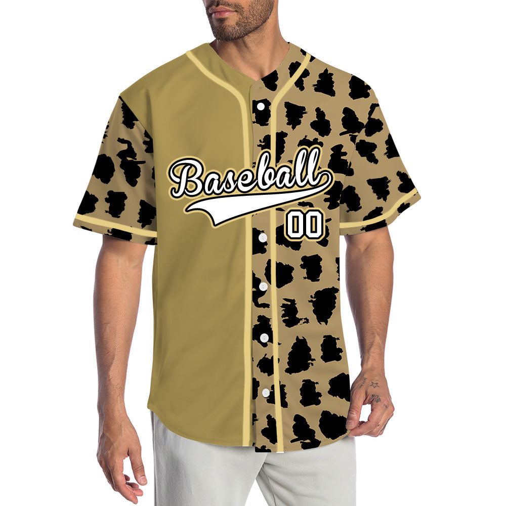 Custom Light Brown Leopard Print Baseball Jersey
