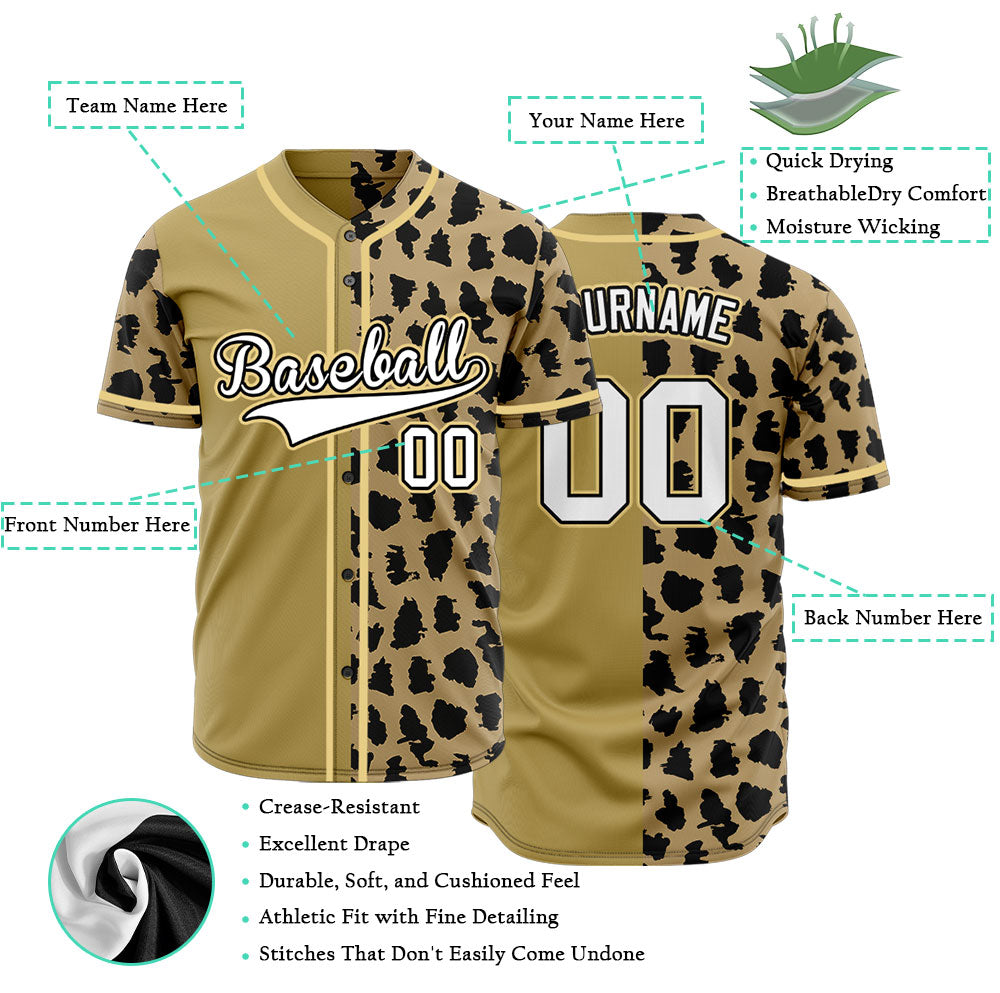 Custom Light Brown Leopard Print Baseball Jersey