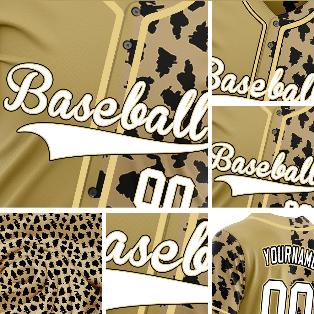 Custom Light Brown Leopard Print Baseball Jersey