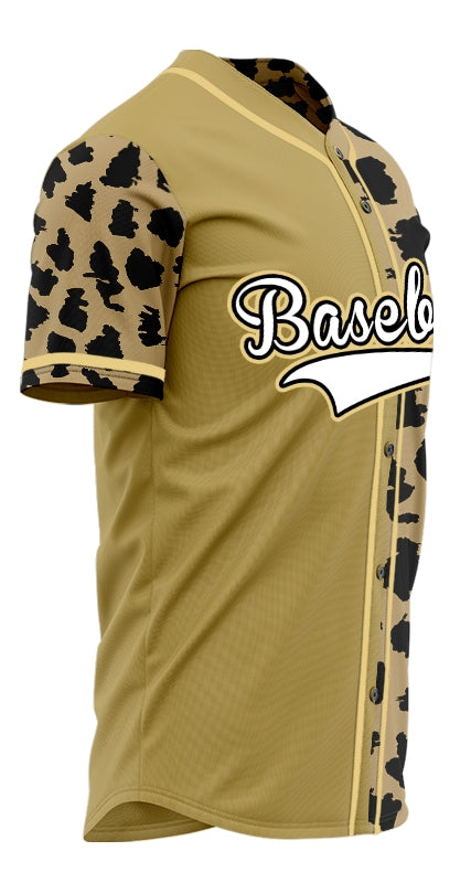 Custom Light Brown Leopard Print Baseball Jersey