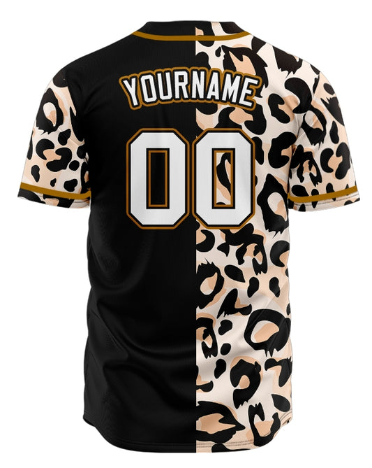Custom Light Pink Leopard Half Black Baseball Jersey