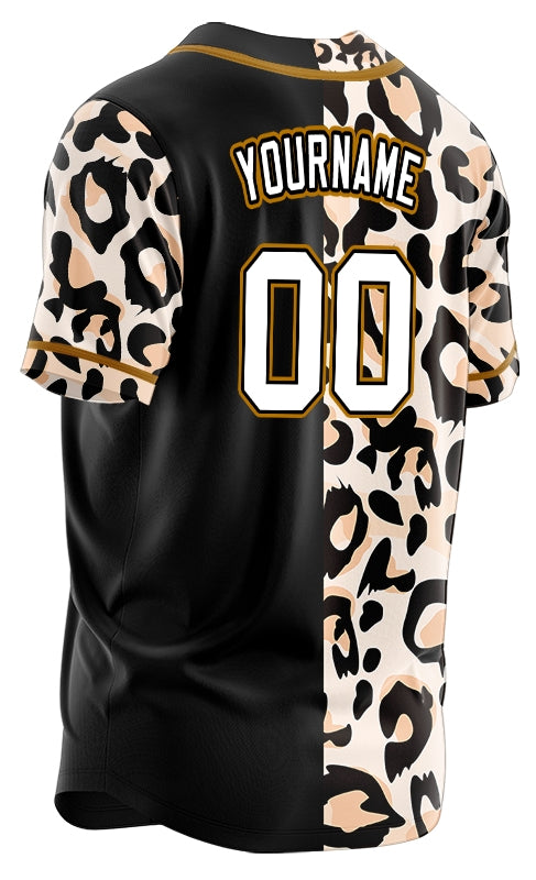 Custom Light Pink Leopard Half Black Baseball Jersey