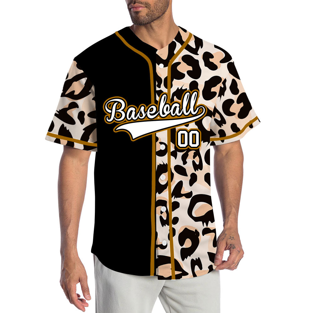 Custom Light Pink Leopard Half Black Baseball Jersey