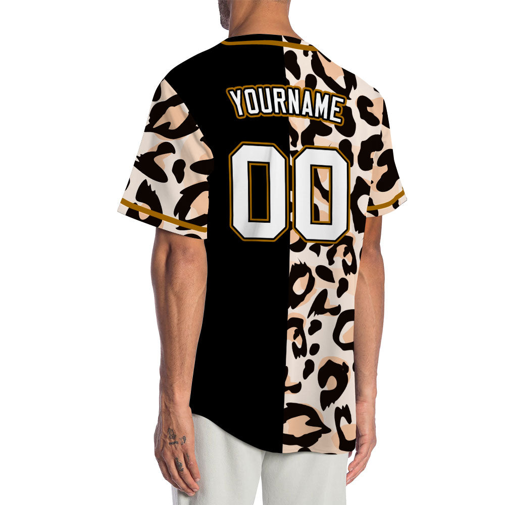 Custom Light Pink Leopard Half Black Baseball Jersey