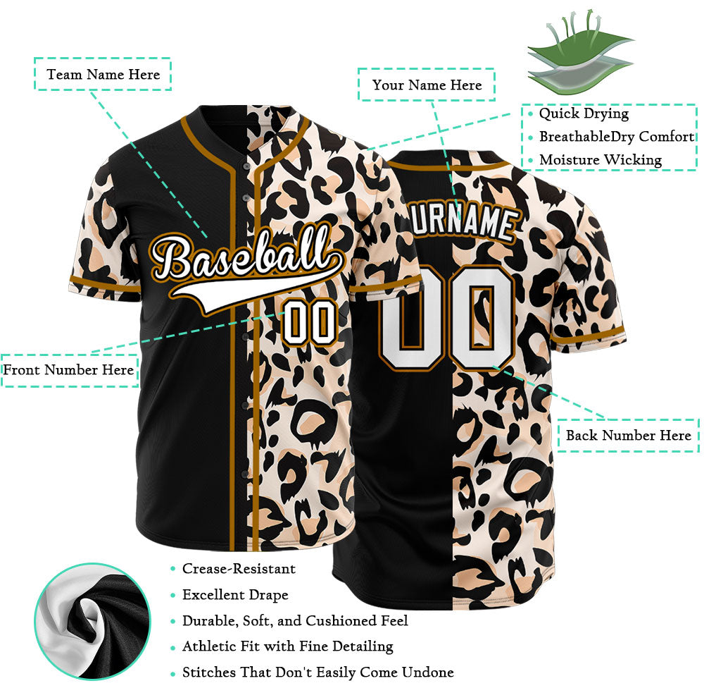 Custom Light Pink Leopard Half Black Baseball Jersey