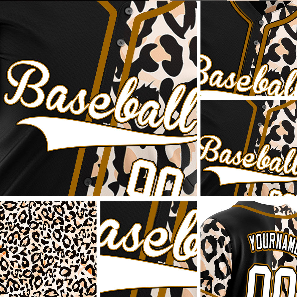 Custom Light Pink Leopard Half Black Baseball Jersey