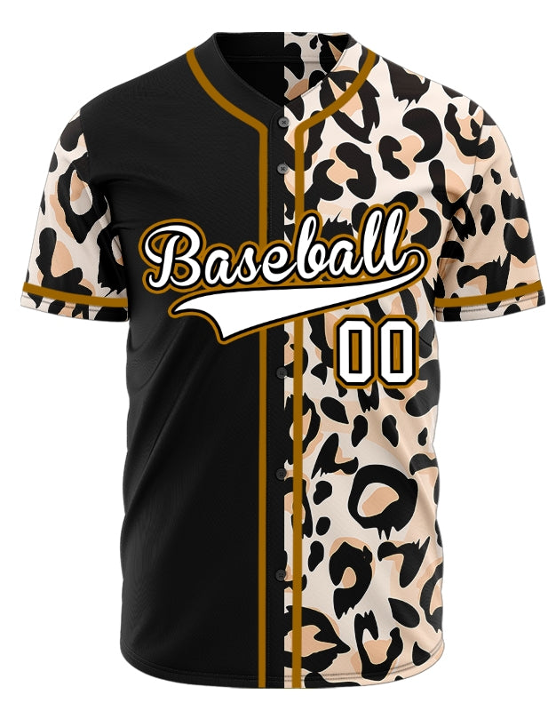 Custom Light Pink Leopard Half Black Baseball Jersey