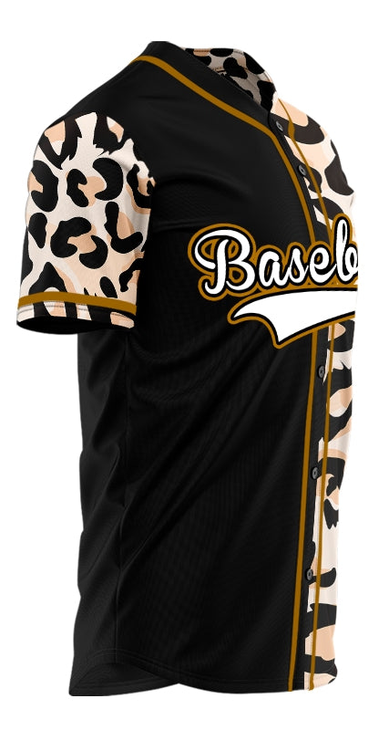 Custom Light Pink Leopard Half Black Baseball Jersey