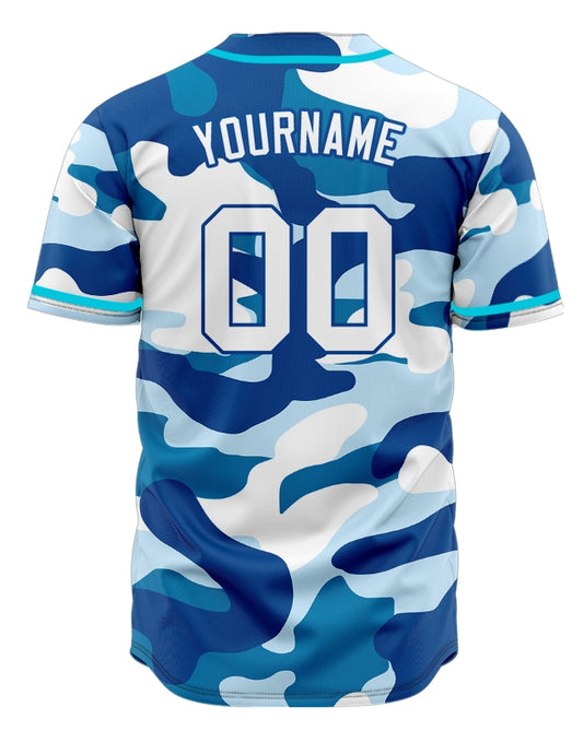 Custom Ocean Blue Camouflage Baseball Jersey