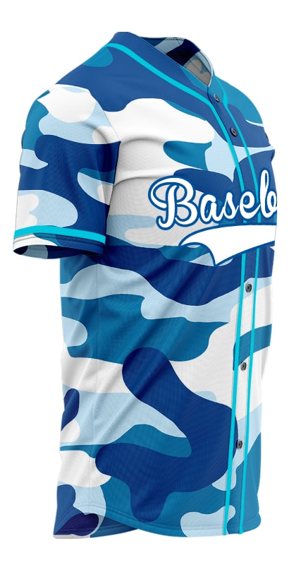 Custom Ocean Blue Camouflage Baseball Jersey