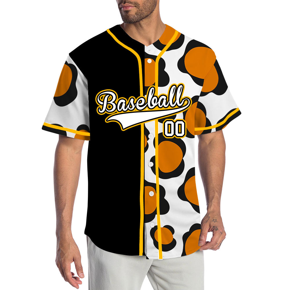 Custom Orange Black Shape Half Black Baseball Jersey