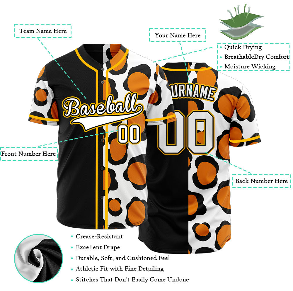 Custom Orange Black Shape Half Black Baseball Jersey