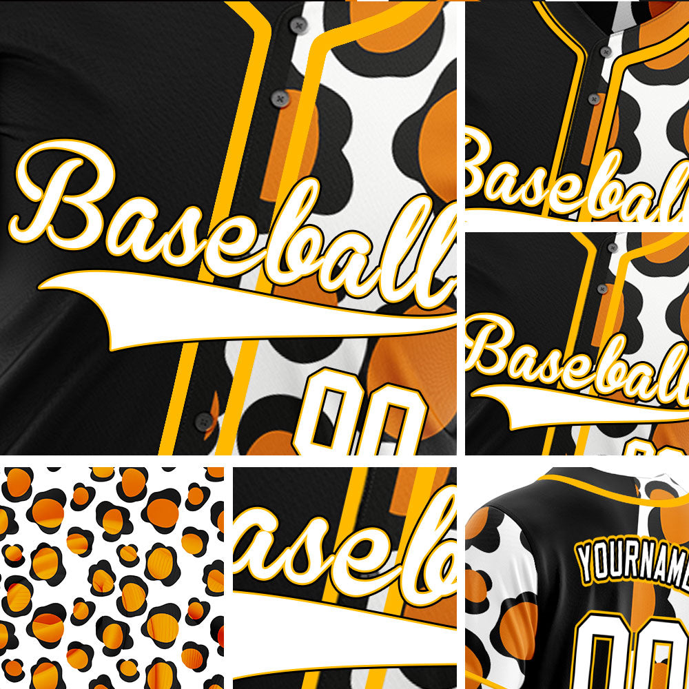 Custom Orange Black Shape Half Black Baseball Jersey