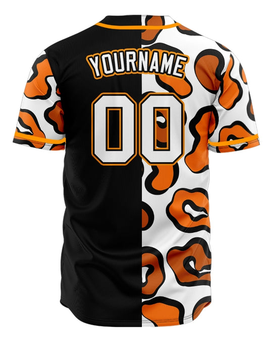 Custom Orange Leopard Half Baseball Jersey
