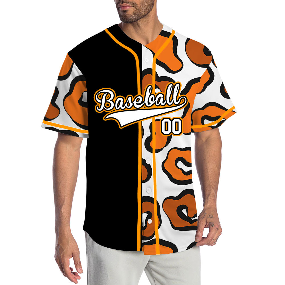 Custom Orange Leopard Half Baseball Jersey