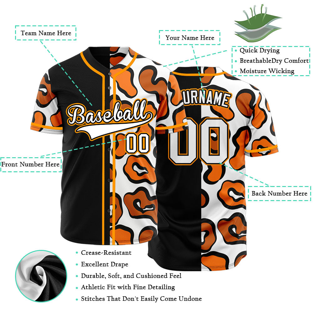 Custom Orange Leopard Half Baseball Jersey