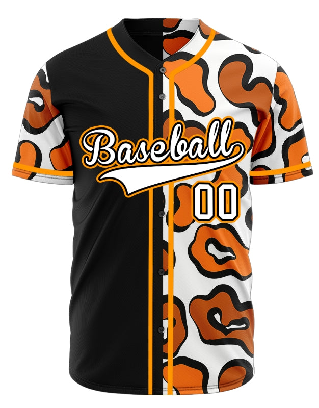 Custom Orange Leopard Half Baseball Jersey