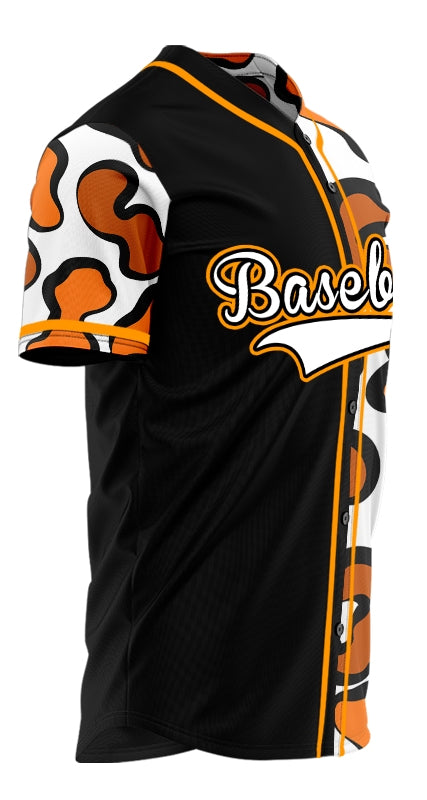 Custom Orange Leopard Half Baseball Jersey