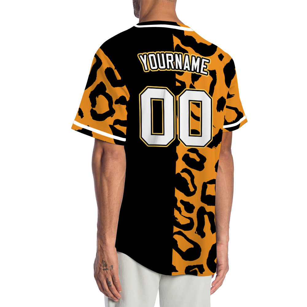 Custom Orange Leopard Half Black Baseball Jersey