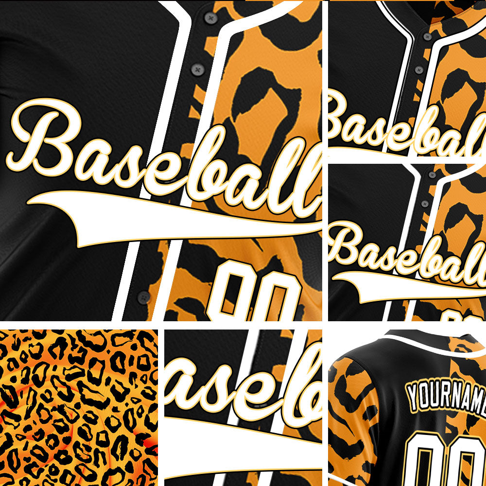 Custom Orange Leopard Half Black Baseball Jersey
