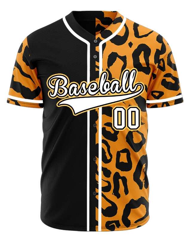 Custom Orange Leopard Half Black Baseball Jersey