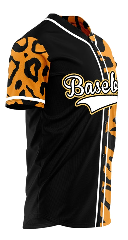 Custom Orange Leopard Half Black Baseball Jersey