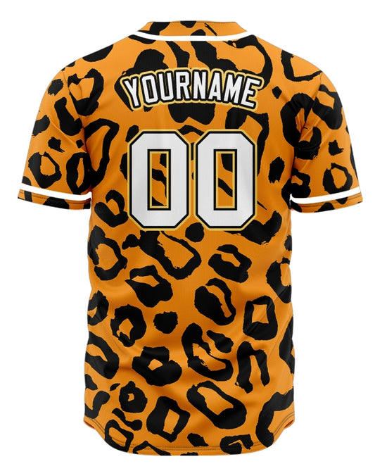 Custom Orange Leopard White Edge Baseball Jersey