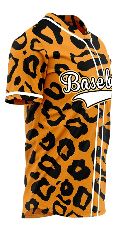 Custom Orange Leopard White Edge Baseball Jersey