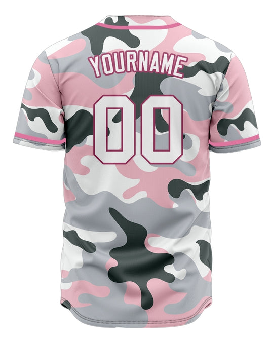 Custom Pink And Light Gray Baseball Jersey
