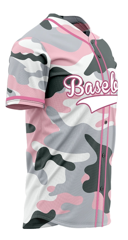 Custom Pink And Light Gray Baseball Jersey