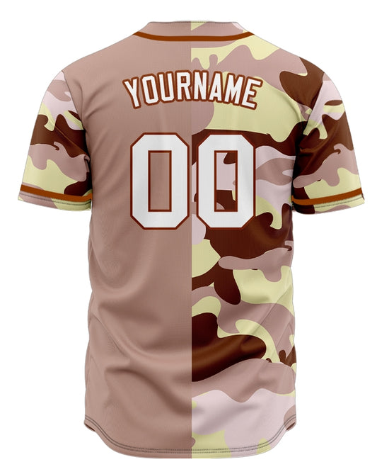 Custom Pink Brown Yellow Half Baseball Jersey