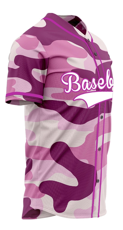 Custom Purple Pink Camouflage Baseball Jersey