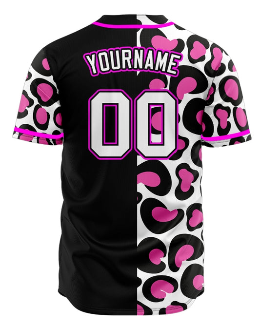 Custom Purple Pink Leopard Half Black Baseball Jersey