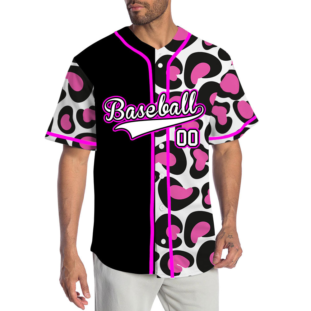 Custom Purple Pink Leopard Half Black Baseball Jersey