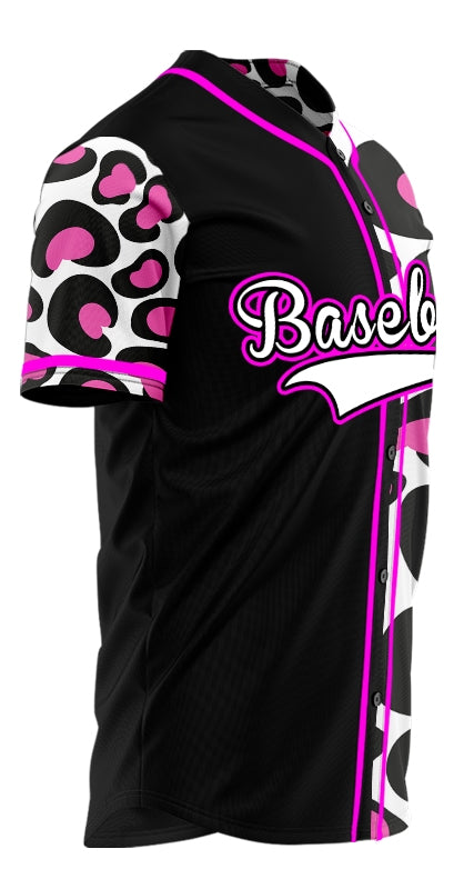 Custom Purple Pink Leopard Half Black Baseball Jersey