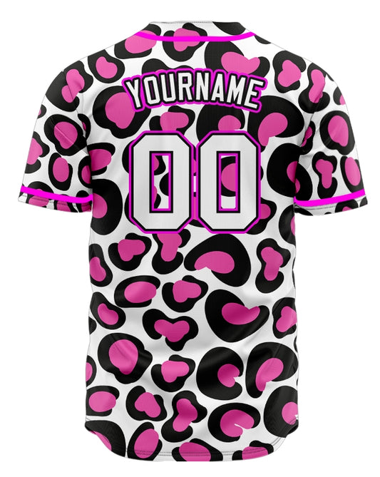 Custom Purple Pink Leopard Purple Edges Baseball Jersey