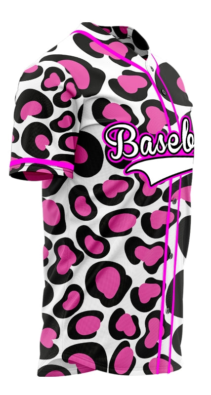 Custom Purple Pink Leopard Purple Edges Baseball Jersey