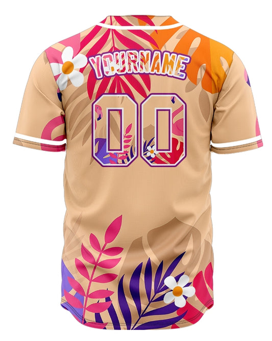 Custom Purple Tropiacl Leaf Baseball Jersey