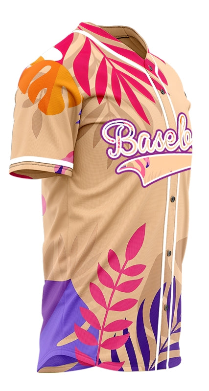 Custom Purple Tropiacl Leaf Baseball Jersey