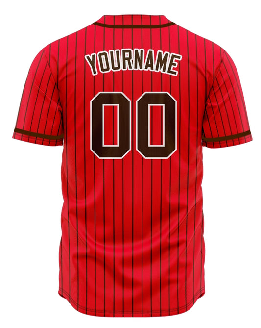 Custom Red And Brown Vertical Lines Baseball Jersey