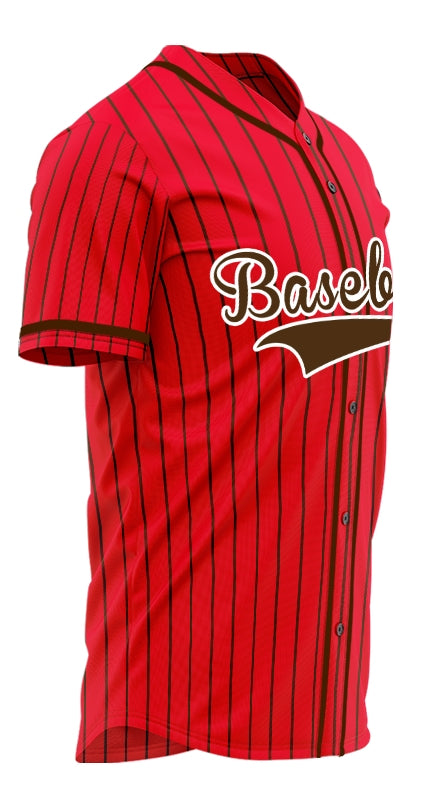 Custom Red And Brown Vertical Lines Baseball Jersey
